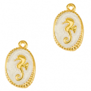 Breloques en métal DQ hippocampe Doré-blanc nacré (sans nickel)