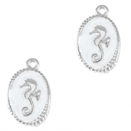 Breloques en métal DQ hippocampe Argenté antique-blanc nacré (sans nickel)