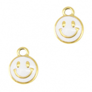 Breloques en acier Inox smiley émaillée Doré-blanc