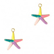 Breloques en acier Inox étoile de mer émaillée Doré-multicolore