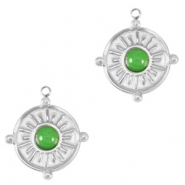 Breloques en acier Inox avec pierre naturelle Argenté-vert frais