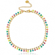 Chaines de cheville en acier Inox jaseron maillons &eacute;mail Dor&eacute;-multicolore