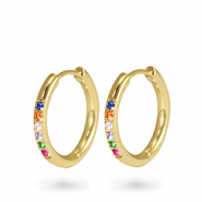 Boucles d'oreilles en acier Inox cr&eacute;oles zirconium 11mm Dor&eacute;