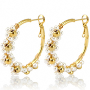 Boucles d'oreilles en acier Inox créoles fleur 35mm Doré-blanc