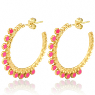 Boucles d'oreilles en acier Inox cr&eacute;oles 30mm Dor&eacute;-magenta