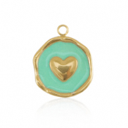 Breloques en acier Inox coeur Doré-bleu turquoise