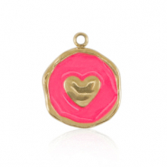 Breloques en acier Inox coeur Dor&eacute;-rose n&eacute;on