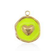 Breloques en acier Inox coeur Dor&eacute;-jaune n&eacute;on