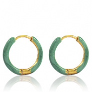 Boucles d'oreilles en acier Inox créoles émaillée 17mm Vert persan-doré