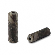 Pierres naturelles perles pierre fossile tube Gris-noir