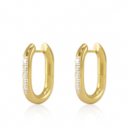 Boucles d'oreilles en acier Inox cr&eacute;oles zirconium ovale 20x13.5mm Dor&eacute;