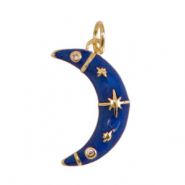 Métal TQ laiton breloques émaillées lune Doré-bleu