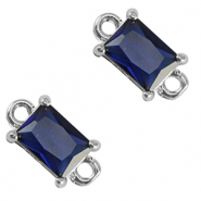 Connecteurs en verre Crystal Glass rectangle Bleu royale-argenté