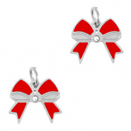 Breloques en acier Inox nœud Argenté-rouge