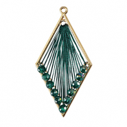 Pendentifs au crochet avec fil macramé et perles à facettes losange Doré-vert foncé métallique