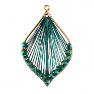 Pendentifs au crochet avec fil macramé et perles à facettes goutte Doré-vert foncé métallique