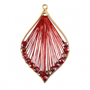 Pendentifs au crochet avec fil macramé et perles à facettes goutte Doré-rouge métallique