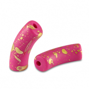 Perles acryliques tube mat Rose fuchsia-doré