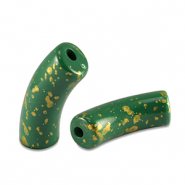 Perles acryliques tube brillante Vert foncé-doré