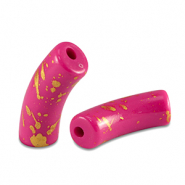 Perles acryliques tube brillante Rose fuchsia-doré