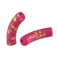 Perles acryliques tube mat Rose fuchsia-doré