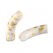 Perles acryliques tube mat Blanc-doré