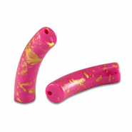 Perles acryliques tube brillante Rose fuchsia-doré
