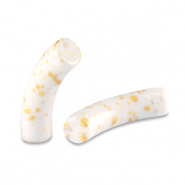 Perles acryliques tube brillante Blanc-doré
