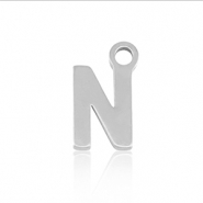 Breloques en acier Inox alphabet lettre N Argenté