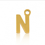 Breloques en acier Inox alphabet lettre N Doré
