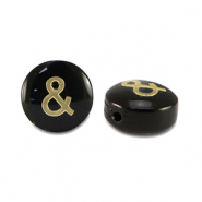 Perles en verre rondelles "&" Noir-doré