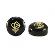Perles en verre rondelles rose Noir-doré