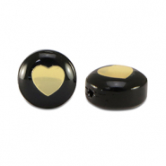 Perles en verre rondelles cœur Noir-doré