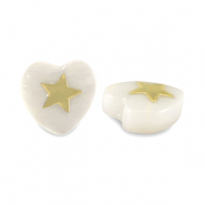 Perles en verre cœur effet nacré étoile Blanc-doré