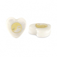 Perles en verre cœur effet nacré Yin & Yang Blanc-doré
