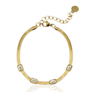 Bracelets en acier inox chaîne maille serpentine cristal Doré-cristal