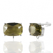 Boucles d’oreilles / puces d’oreilles en verre Crystal Glass avec anneau rectangle Marron-argenté