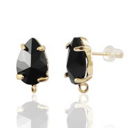 Boucles d’oreilles / puces d’oreilles en verre Crystal Glass avec anneau goutte Noir-doré
