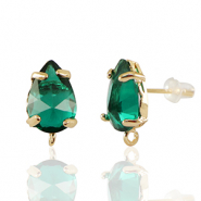 Boucles d’oreilles / puces d’oreilles en verre Crystal Glass avec anneau goutte Vert-doré