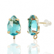 Boucles d’oreilles / puces d’oreilles en verre Crystal Glass avec anneau goutte Bleu-doré