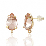 Boucles d’oreilles / puces d’oreilles en verre Crystal Glass avec anneau goutte Pêche-doré