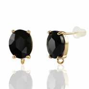 Boucles d’oreilles / puces d’oreilles en verre Crystal Glass avec anneau ovale Noir-doré