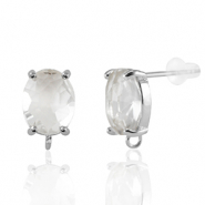 Boucles d’oreilles / puces d’oreilles en verre Crystal Glass avec anneau ovale Cristal-argenté
