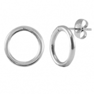 Apprêts en acier Inox boucles d'oreilles / puces d’oreilles 14mm Argenté