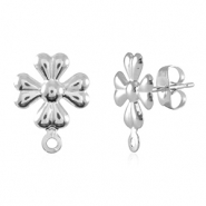 Apprêts en acier Inox boucles d'oreilles / puces d’oreilles fleur avec anneau Argenté