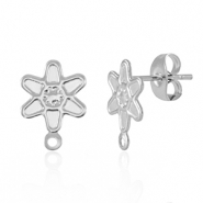 Apprêts en acier Inox boucles d'oreilles / puces d’oreilles fleur avec anneau Argenté