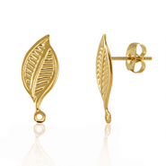 Apprêts en acier Inox boucles d'oreilles / puces d’oreilles feuille avec anneau Doré