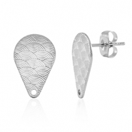 Apprêts en acier Inox boucles d'oreilles / puces d’oreilles goutte avec anneau Argenté