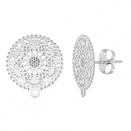 Apprêts en acier Inox boucles d'oreilles / puces d’oreilles 15mm avec anneau Argenté
