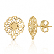 Apprêts en acier Inox boucles d'oreilles / puces d’oreilles 14mm fleur avec anneau Doré